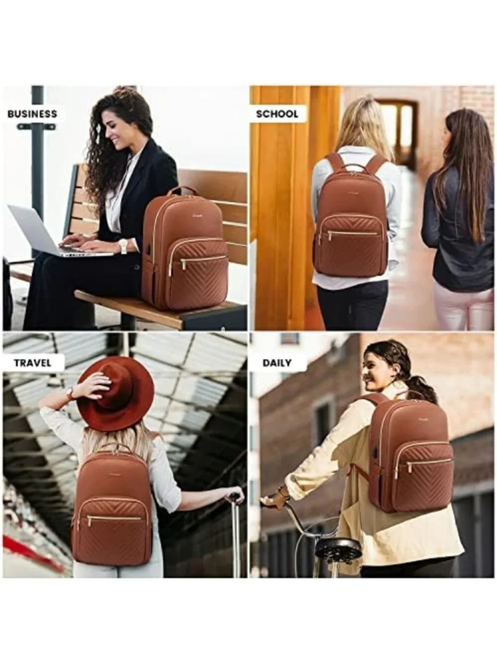 Stylish Large Capacity Laptop Backpack Purse for Women, Quilted Faux Leather